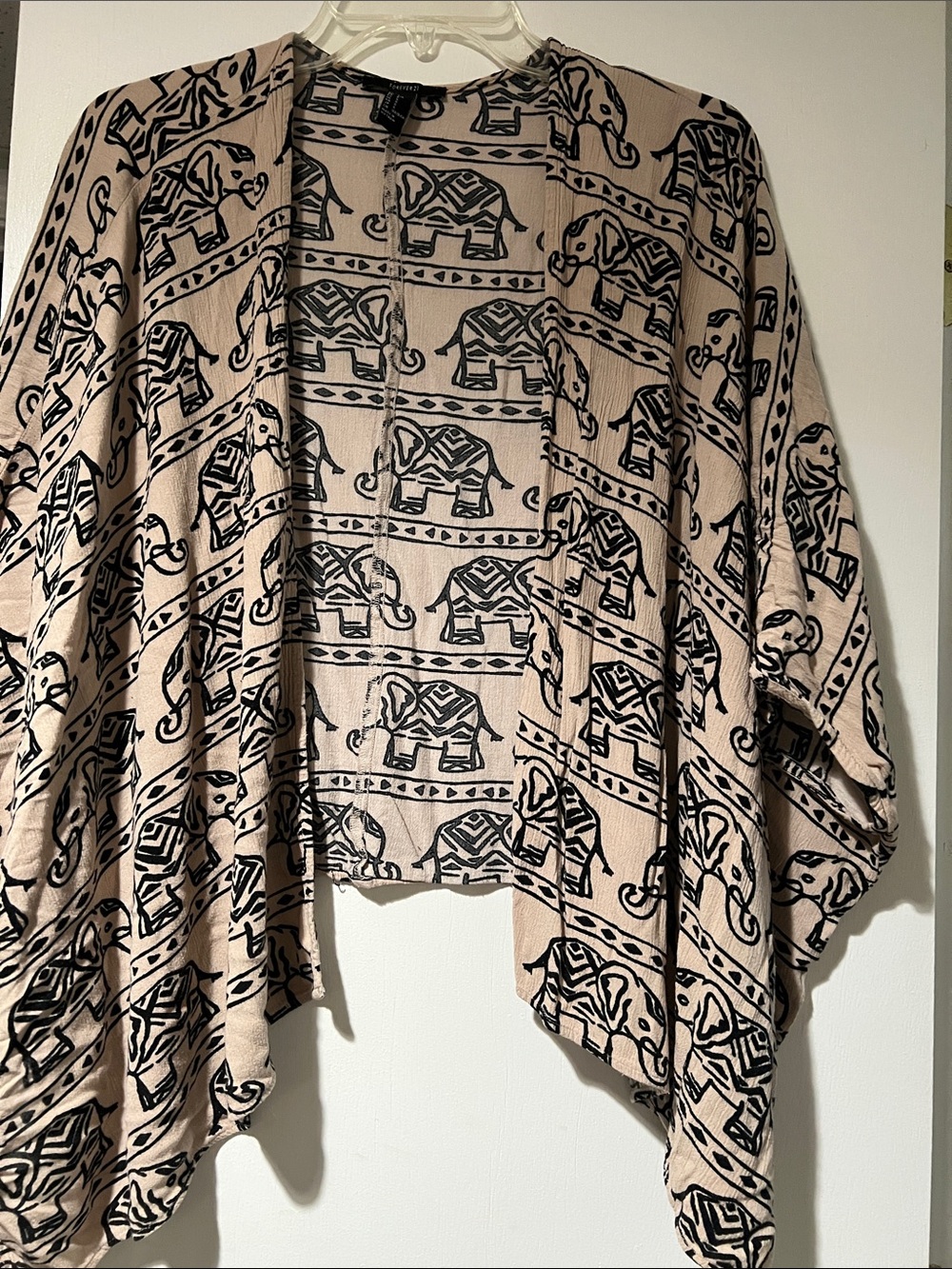 Forever 21 Beige and Black Elephant Print Open-Front Cardigan Size Large